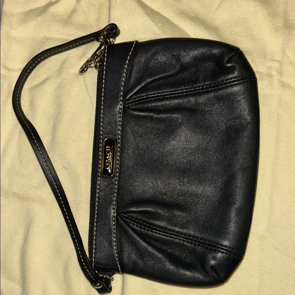 Coach Black Leather SOHO Wristlet with Gold Accents